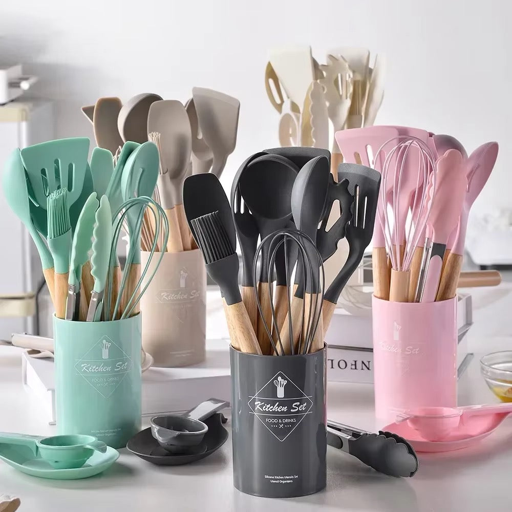 12PCS Food Grade Silicone Kitchen Cookware Utensils