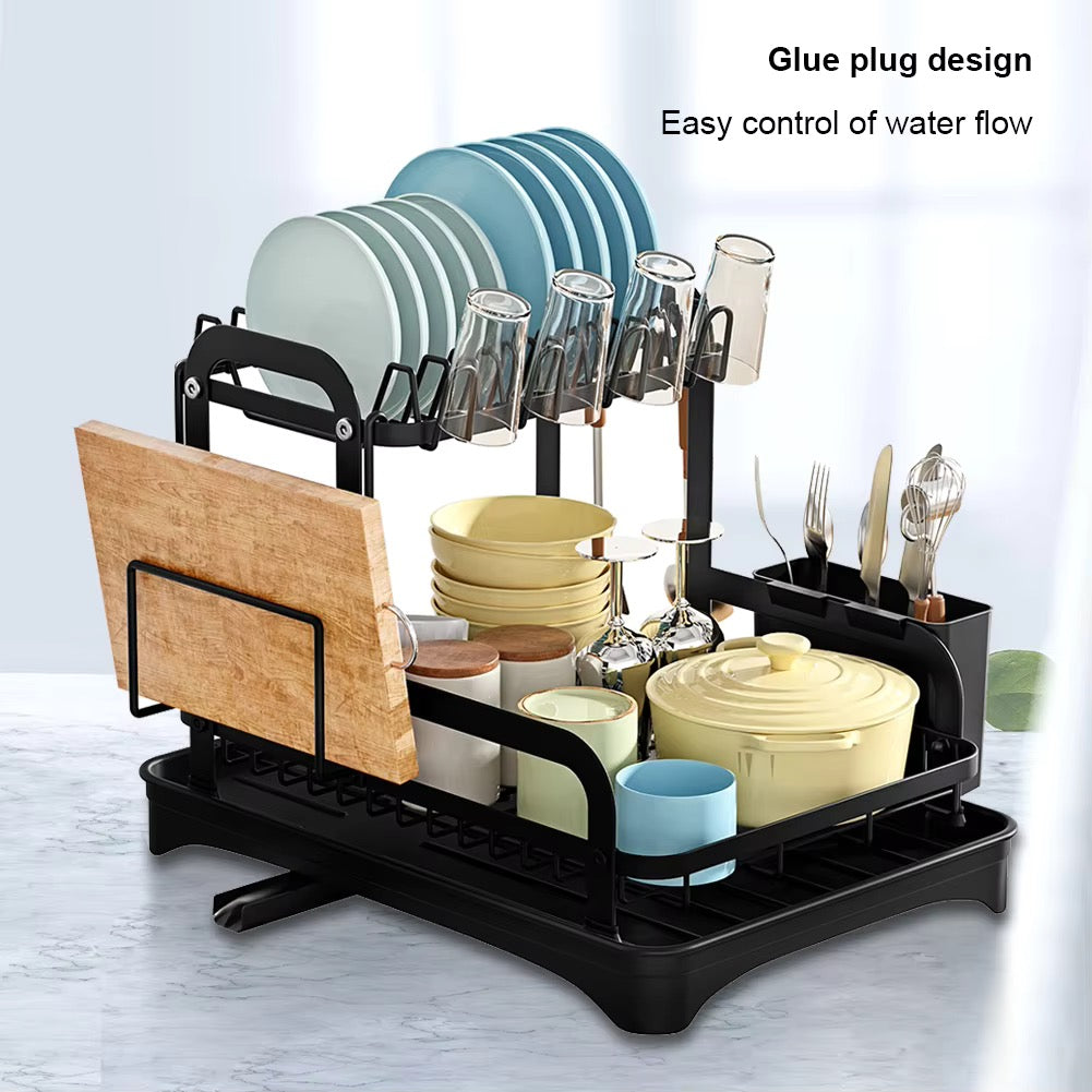 Double-layer kitchen tableware drying rack with drain