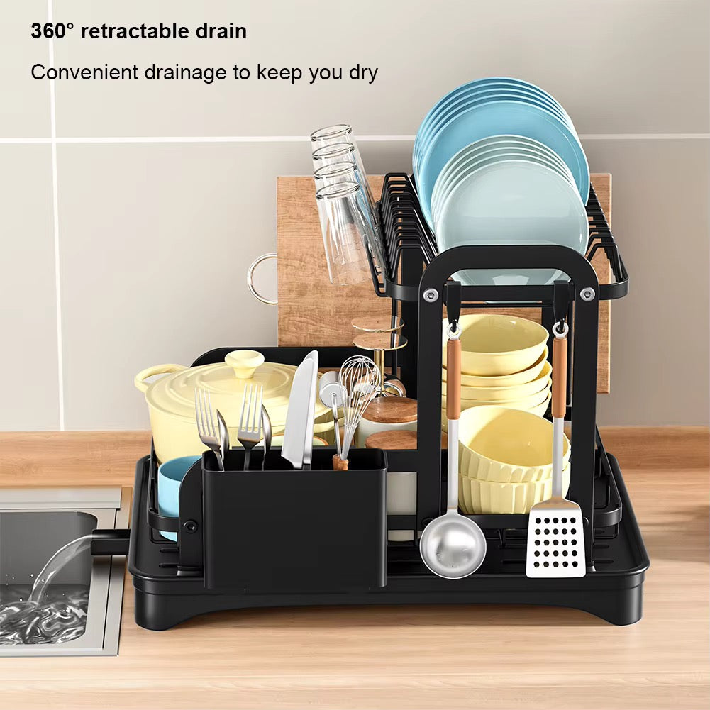 Double-layer kitchen tableware drying rack with drain