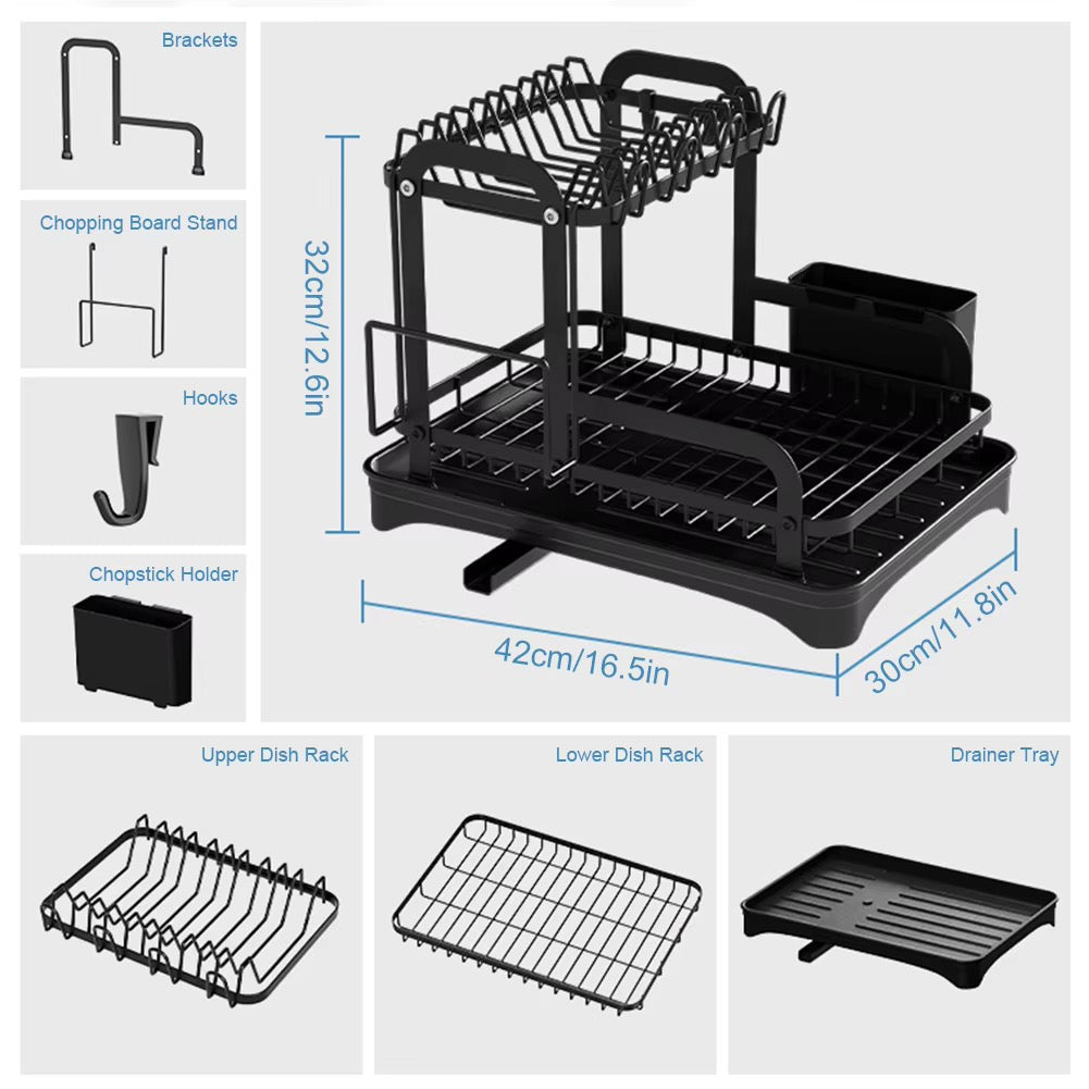 Double-layer kitchen tableware drying rack with drain