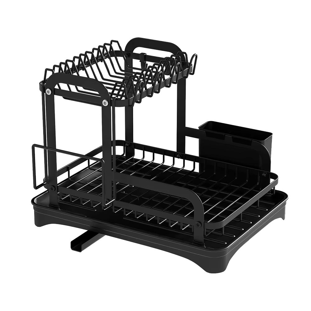 Double-layer kitchen tableware drying rack with drain